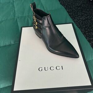 Gucci Black Ankle Boots with Gold Accents